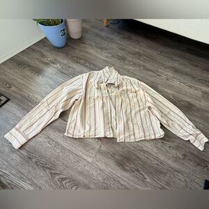 Uniqlo Striped Button-Up Shirt in Cream and Dusty Rose